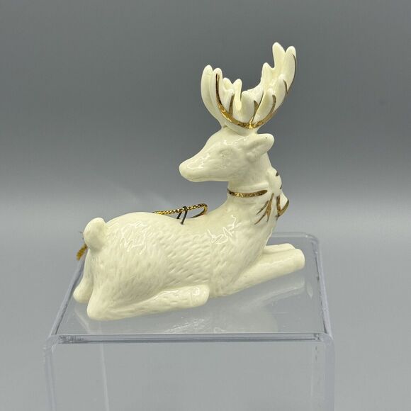 Vtg Ceramic Reindeer Christmas Ornament Gold Gild Accents Holiday Deer Unmarked - Picture 6 of 10